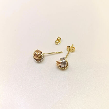 Yün Yumağı Vidalı Küpe 14 Ayar Altın HD VİDEOLU