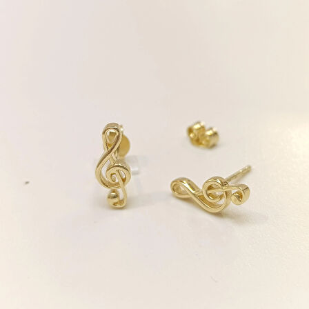 Sol Anahtarı Vidalı Küpe 14 Ayar Altın HD VİDEOLU