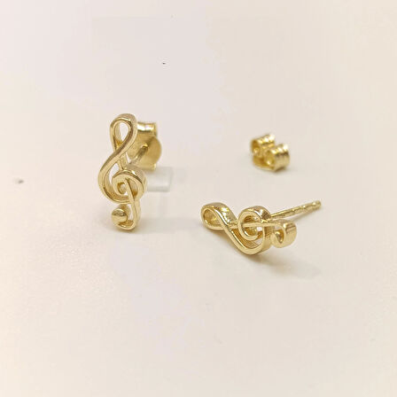 Sol Anahtarı Vidalı Küpe 14 Ayar Altın HD VİDEOLU