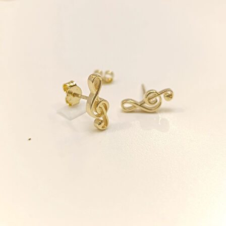 Sol Anahtarı Vidalı Küpe 14 Ayar Altın HD VİDEOLU