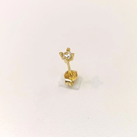 TEKLİ Tek Taş Vidalı Küpe 14 Ayar Altın HD VİDEOLU