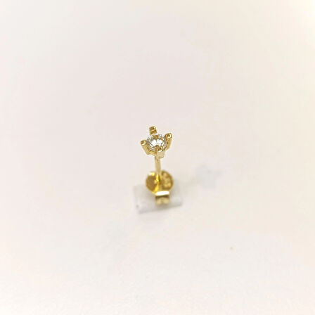 TEKLİ Tek Taş Vidalı Küpe 14 Ayar Altın HD VİDEOLU