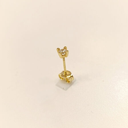 TEKLİ Tek Taş Vidalı Küpe 14 Ayar Altın HD VİDEOLU