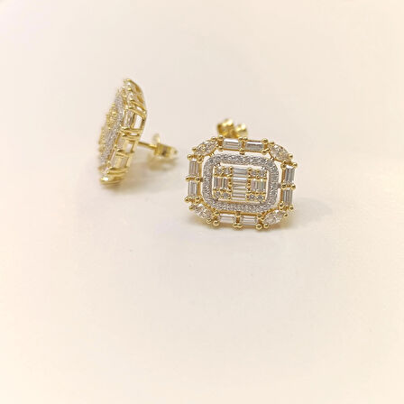 Büyük Boy Baget Taşlı Küpe 14 Ayar Altın HD VİDEOLU