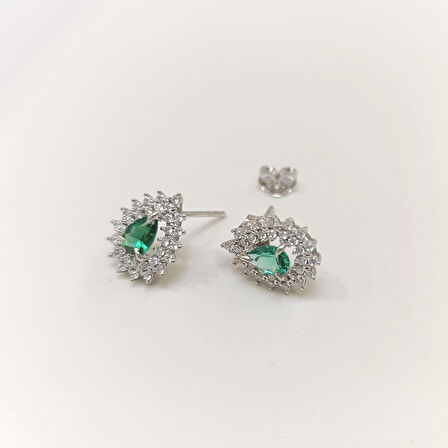 Yeşil Damla Taşlı Küpe 14 Ayar Altın HD VİDEOLU