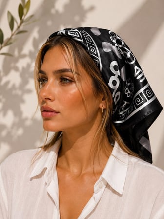Siyah Beyaz Desenli Şık Bandana ve Fular