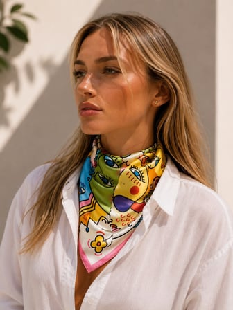 Renkli Yüz Motifli Bandana ve Fular