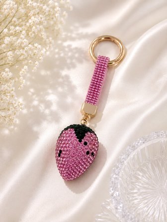 Pembe Taşlı Çilek Çanta Charmı & Anahtarlık