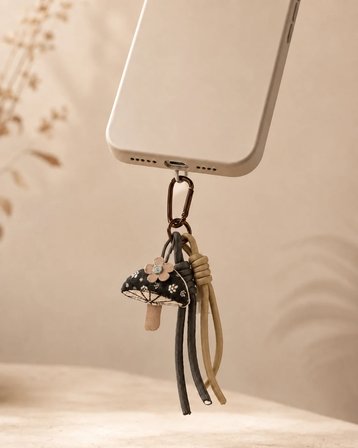 Gri Mantar Figürlü Çanta Charmı ve Telefon Süsü