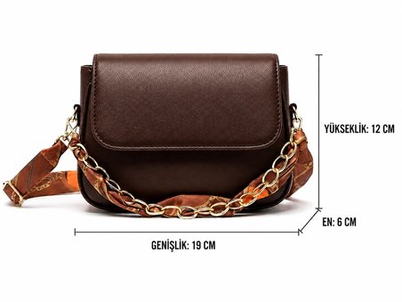 Celeste Bag Acı Kahve Fular ve Zincir Detaylı Kadın Omuz Çantası