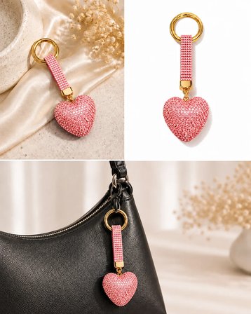 Kalpli Taşlı Luxury Çanta Charmı – Pembe Kristal Bag Charm