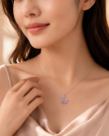 Pembe Taşlı Kuğu Çelik Kolye – Gümüş