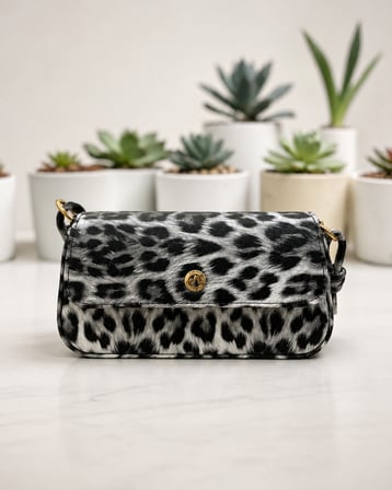 Leopar Desenli Baget Omuz Çantası – Beyaz & Siyah