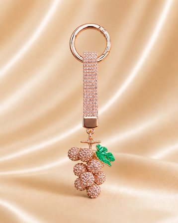 Taşlı Üzüm Figürlü Çanta Charmı ve Anahtarlık – Rose Gold
