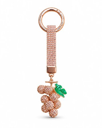 Taşlı Üzüm Figürlü Çanta Charmı ve Anahtarlık – Rose Gold