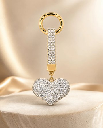 Gümüş Kalpli Taşlı Çanta Charmı – Kristal Bag Charm