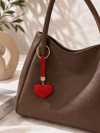 Kırmızı Kalpli Taşlı Çanta Charmı – Kristal Bag Charm