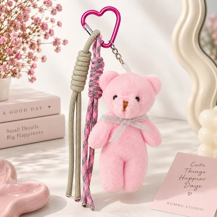 Pembe Ayıcık Gri-Pembe İpli Çanta Charmı