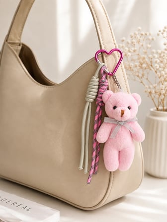 Pembe Ayıcık Gri-Pembe İpli Çanta Charmı