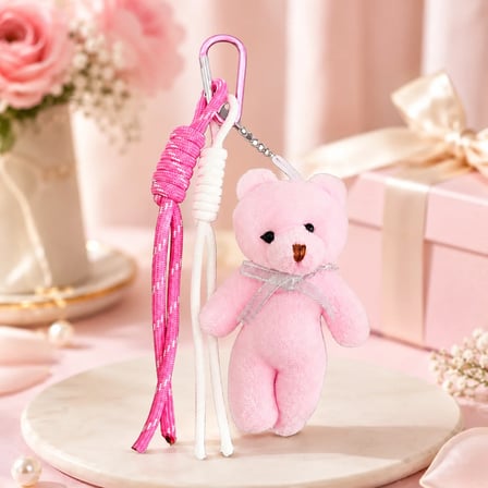 Pembe Ayıcık Beyaz-Pembe İpli Çanta Charmı