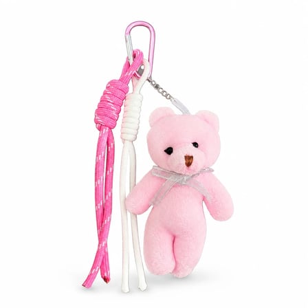 Pembe Ayıcık Beyaz-Pembe İpli Çanta Charmı