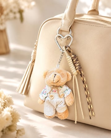 Peluş Ayıcık Figürlü Kahverengi Çanta Charmı ve Anahtarlık