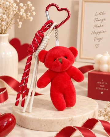 Kırmızı Peluş Ayıcık Çanta Charmı ve Anahtarlık