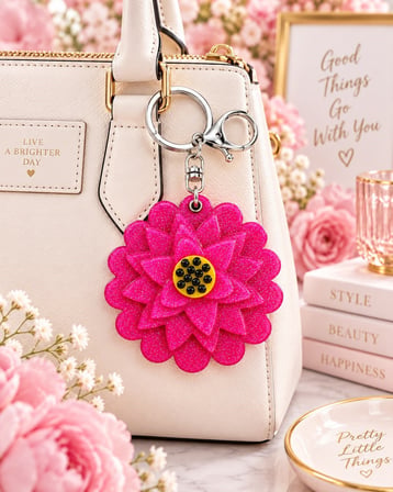 Fuşya Lotus Çiçeği Aynalı Anahtarlık Çanta Charmı
