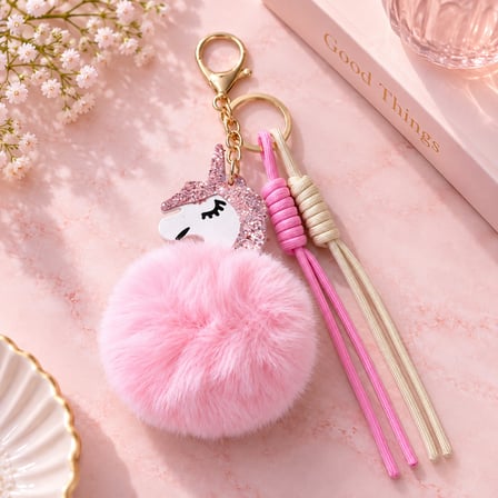 Pembe Unicorn Ponponlu Çanta Charmı