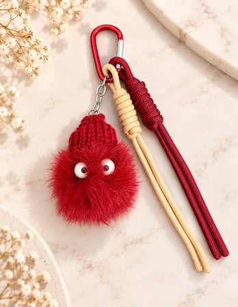 Puffy Bordo Bereli Ponpon Çanta Charmı