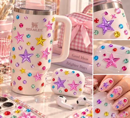 Taş & Yıldız Rhinestone Sticker – Yapışkanlı Saç, Yüz, Tırnak, Vücut ve Süs Taşı