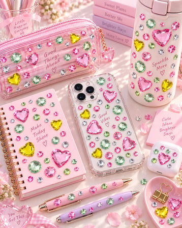 Taş & Kalp Rhinestone Sticker – Yapışkanlı Saç, Yüz, Tırnak, Vücut ve Süs Taşı
