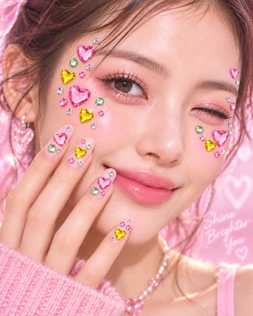 Taş & Kalp Rhinestone Sticker – Yapışkanlı Saç, Yüz, Tırnak, Vücut ve Süs Taşı