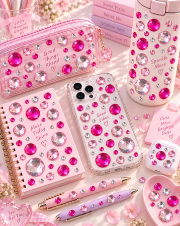 Pembe Taş Rhinestone Sticker – Yapışkanlı Saç, Yüz, Tırnak, Vücut ve Süs Taşı