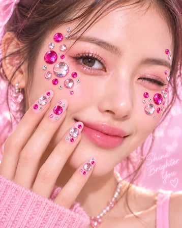 Pembe Taş Rhinestone Sticker – Yapışkanlı Saç, Yüz, Tırnak, Vücut ve Süs Taşı