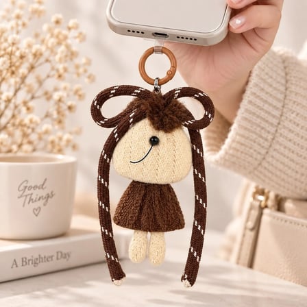 Sütlü Mocha Örgü Figürlü Çanta ve Telefon Charmı
