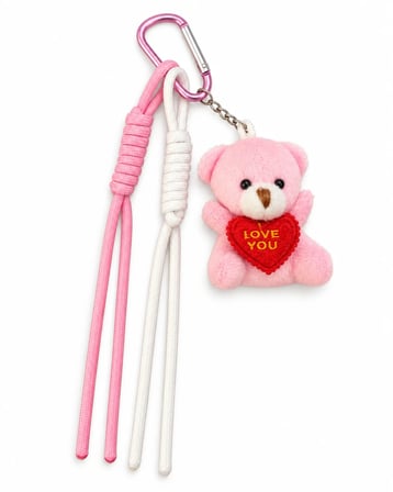 Pembe Love Teddy Ayıcık Figürlü İpli Çanta Charmı