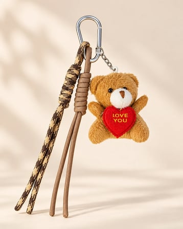 Kahverengi Love Teddy Ayıcık Figürlü İpli Çanta Charmı
