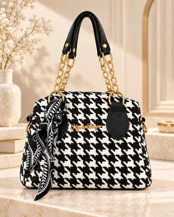 Savanna Bag Kazayağı Desenli Zincir ve Fular Detaylı Kadın Çanta