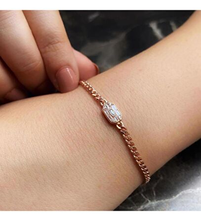  Baget Taşlı Gümüş Zincir Bileklik