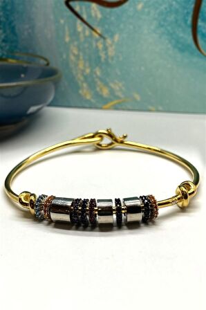 Zirkon Taşlı Multicolor Gümüş Kelepçe Bileklik