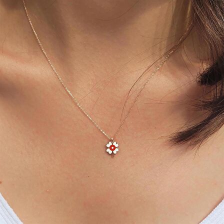 Mineli Çiçek Gümüş Kolye