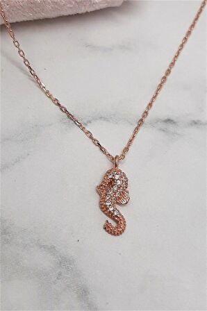 Zirkon Taşlı Gümüş Deniz Atı Kolye