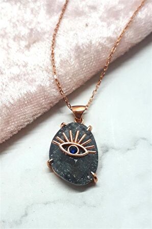 Kuvars Taşlı Göz Gümüş Kolye