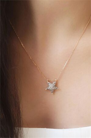 Zirkon Taşlı Gümüş Yıldız Kolye