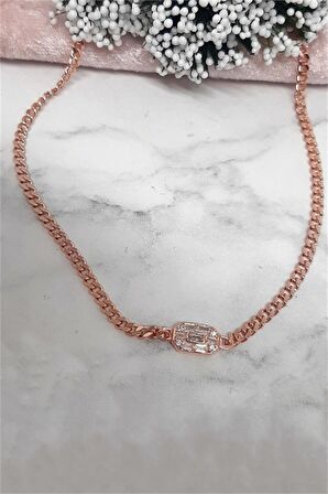 Baget Taşlı Choker Gümüş Kolye