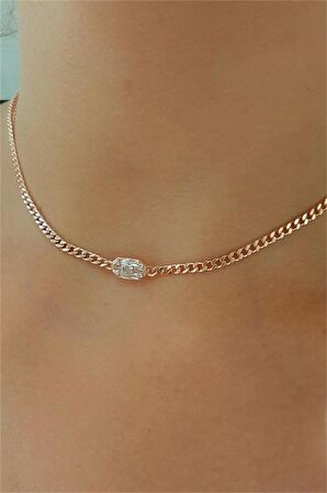 Baget Taşlı Choker Gümüş Kolye