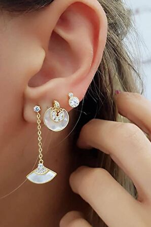 Zirkon ve Sedef Taşlı Gümüş Kadın Küpe