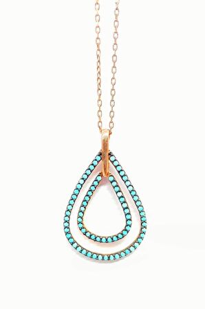 Turkuaz Nano Taşlı Damla Model Gümüş Kolye 