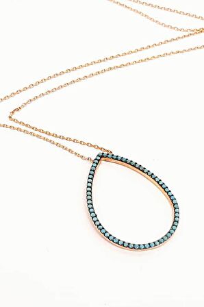 Nano turkuaz taşlı damla model gümüş kolye 